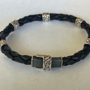 David Yurman black leather & sterling silver men’s bracelet